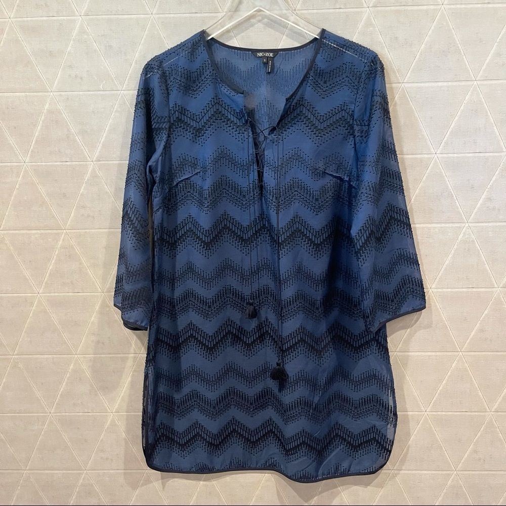 Nic & Zoe Navy Blue tassel lace up swim cover up dress S